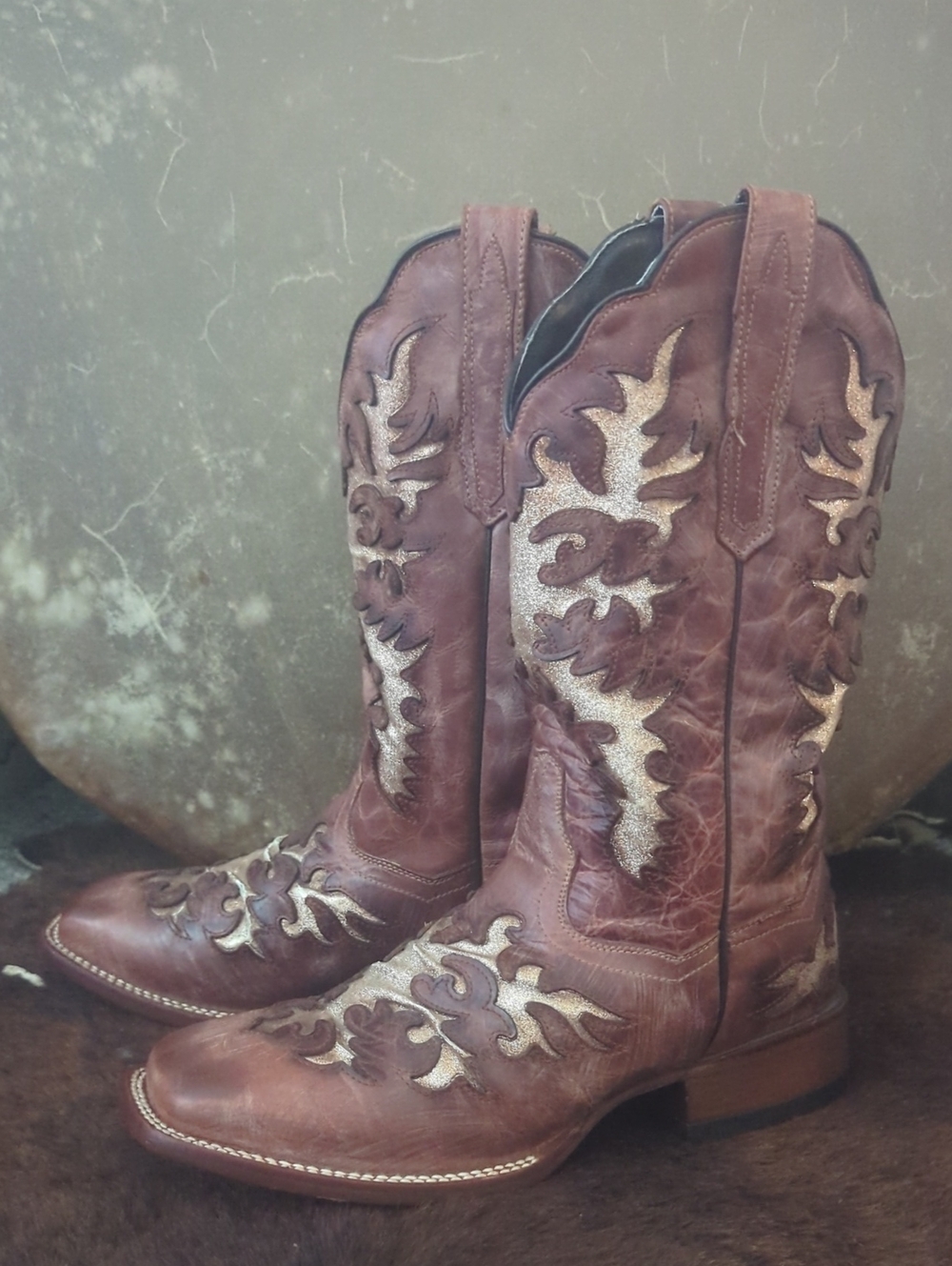 DAN POST DP5435 Cowgirl Certified chestnut/rose gold square toe rodeo boots 8.5